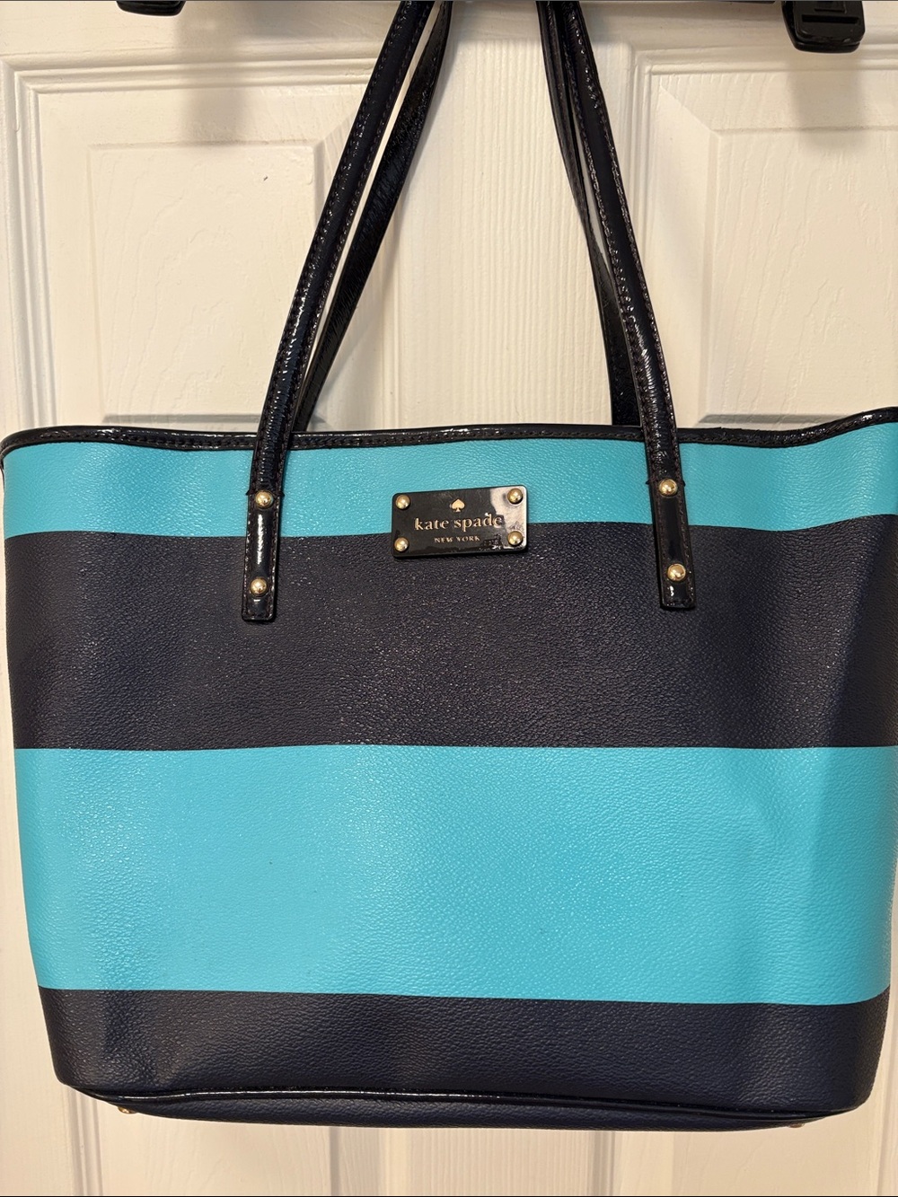 kate spade Navy and Turquoise Wide-Stripe Tote